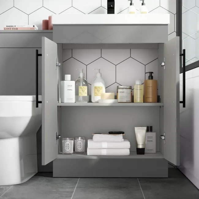 Avon Stone Grey Combination Vanity Basin and Miami Toilet 1100mm - Black Accents