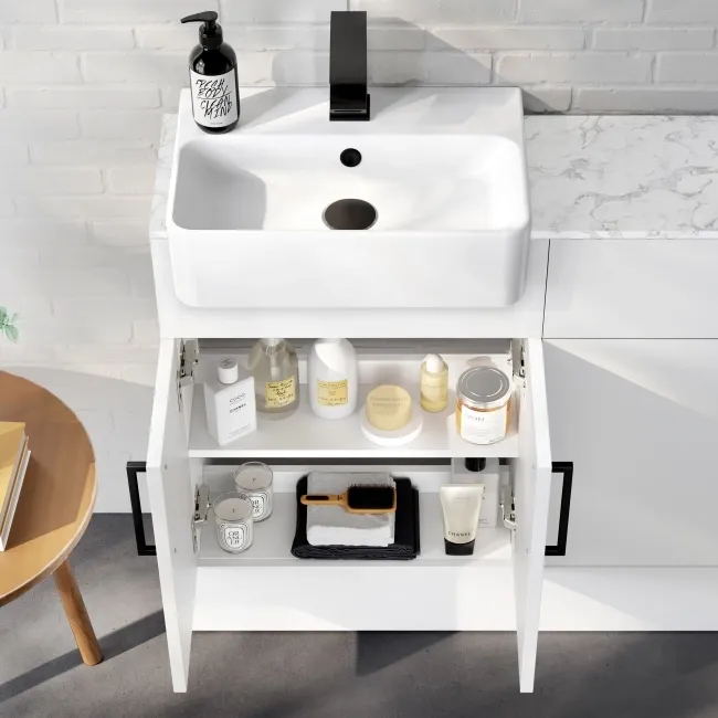 Harper Gloss White Combination Vanity Basin with Marble Top & Miami Toilet 1000mm - Black Accents
