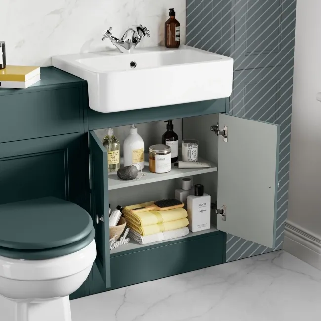 Monaco Midnight Green Combination Vanity Basin and Hudson Toilet with Wooden Seat 1200mm