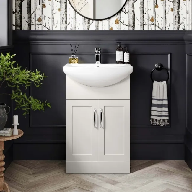 Capri Cotton White Vanity with Semi Recessed Basin 550mm - Traditional Handles