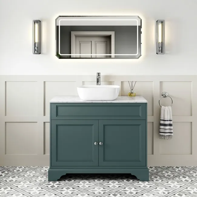 Lucia Midnight Green Vanity with Marble Top & Curved Counter Top Basin 1030mm