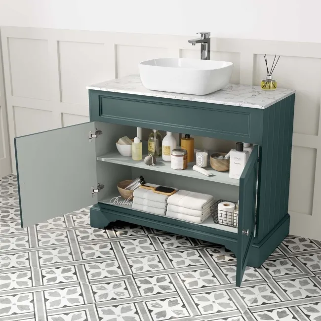 Lucia Midnight Green Vanity with Marble Top & Curved Counter Top Basin 1030mm