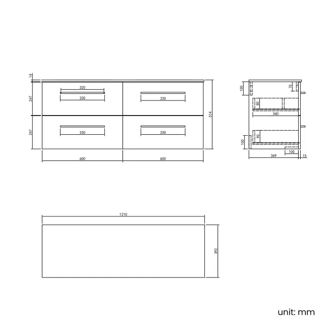 Elba Dawn Oak Double Wall Hung Drawer Vanity with Marble Top & Cody Basin 1200mm - Black Accents