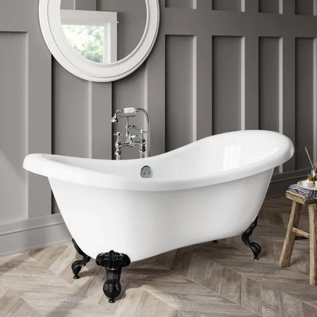Tonbridge 1750mm Roll Top Bath - Black Ball Feet