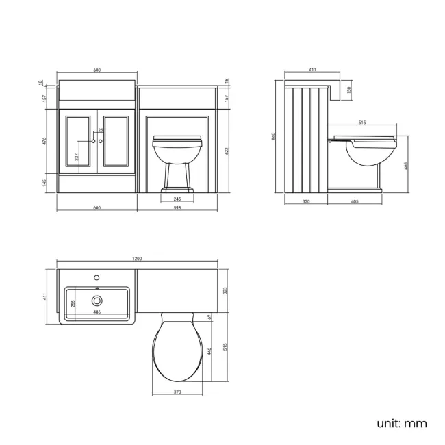 Monaco Chalk White Combination Vanity Basin and Hudson Toilet with Wooden Seat 1200mm - Brushed Brass Accents