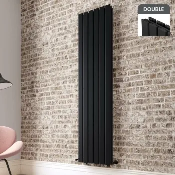 Faro Matt Black Double Flat Panel Vertical Radiator 1800x420mm