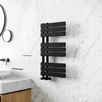 Seville Matt Black Designer Flat Panel Heated Towel Rail 800x450mm