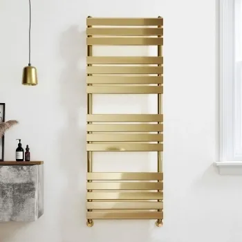 Santorini Brushed Brass Flat Panel Heated Towel Rail 1600x600mm