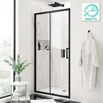 Hamburg Matt Black Easy Clean 8mm Sliding Shower Door 1000mm - Easy Fix Feature