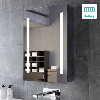 Emielia Battery Operated Illuminated LED Mirror Cabinet 700x500mm