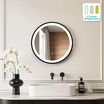 Delilah Black Framed Round Illuminated LED Mirror 500mm