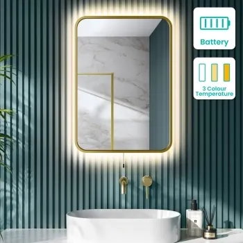 Mila Battery Operated Brushed Brass Backlit Illuminated LED Mirror 700x500mm