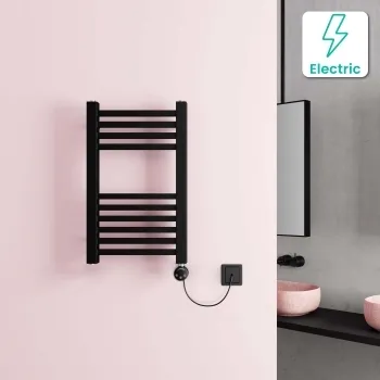 Valetta Electric Matt Black Square Heated Towel Rail 650x400mm