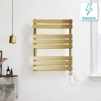 Santorini Electric Brushed Brass Flat Panel Heated Towel Rail 800x600mm