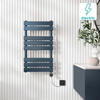 Santorini Electric Inky Blue Flat Panel Heated Towel Rail 800x450mm
