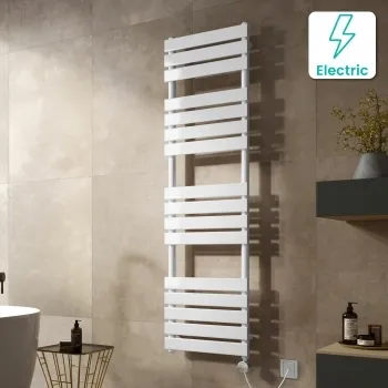 Santorini Electric White Flat Panel Heated Towel Rail 1600x450mm