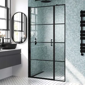 Toulon Matt Black Easy Clean 6mm Pivot Shower Door 1000mm