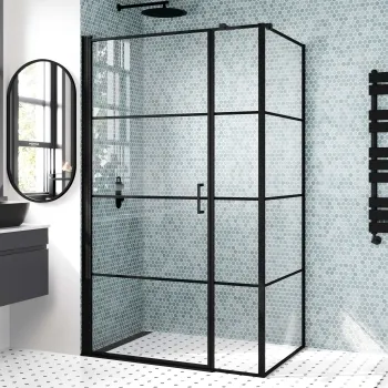 Toulon Matt Black Grid Easy Clean 6mm Pivot Shower Enclosure 1200x700mm