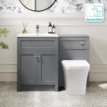 Milos Fog Grey Combination Vanity Basin and Houston Toilet 1100mm - Chrome Handles