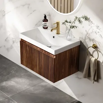 Malta Fluted Black Walnut Wall Hung Basin Drawer Vanity 600mm