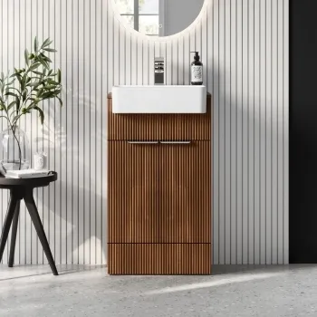 Sicily Fluted Black Walnut Vanity with Semi Recessed Basin 500mm - Chrome Handles