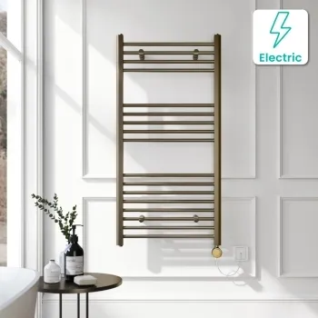 Barcelona Electric Antique Gold Straight Heated Towel Rail 1200x600mm