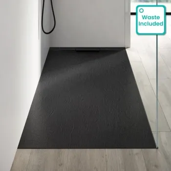Tokyo Rectangular Matt Black Slate Texture Stone Shower Tray 1800x900mm