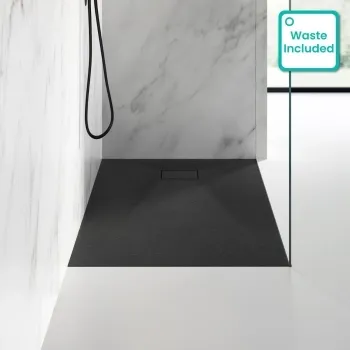 Berlin Rectangular Matt Black Slate Effect SMC Composite Shower Tray 1200x800mm