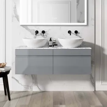 Trent Stone Grey Double Wall Hung Drawer Vanity with Marble Top & Oval Counter Top Basin 1200mm