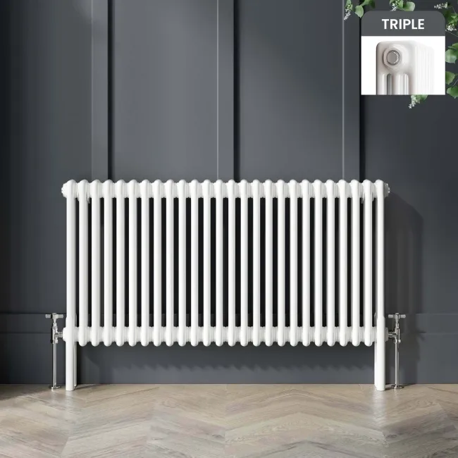 Athens White Triple Column Horizontal Traditional Radiator 600x1190mm