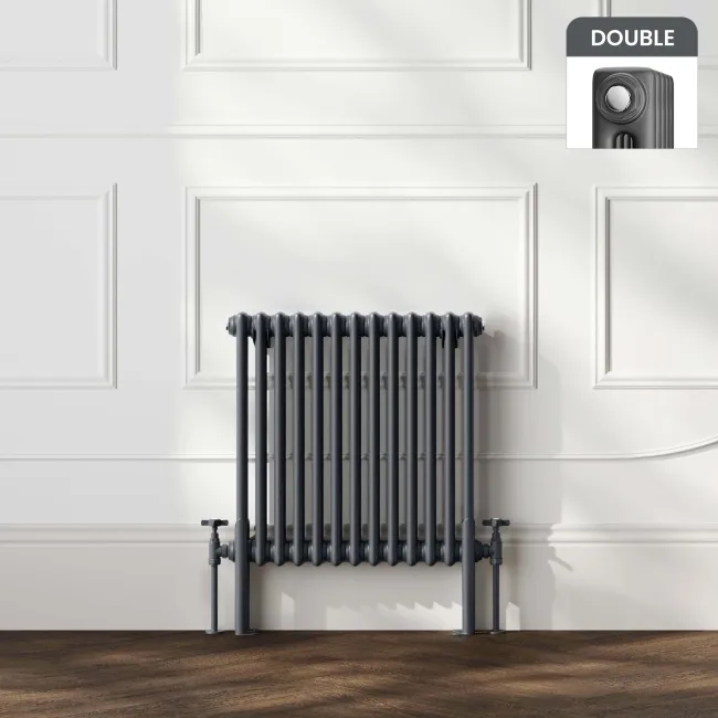 Athens Anthracite Double Column Horizontal Traditional Radiator 600x605mm