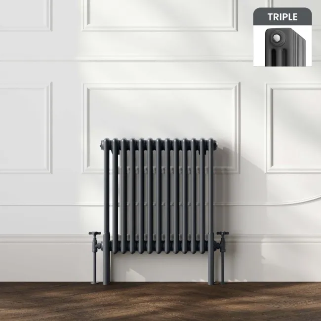 Athens Anthracite Triple Column Horizontal Traditional Radiator 600x605mm