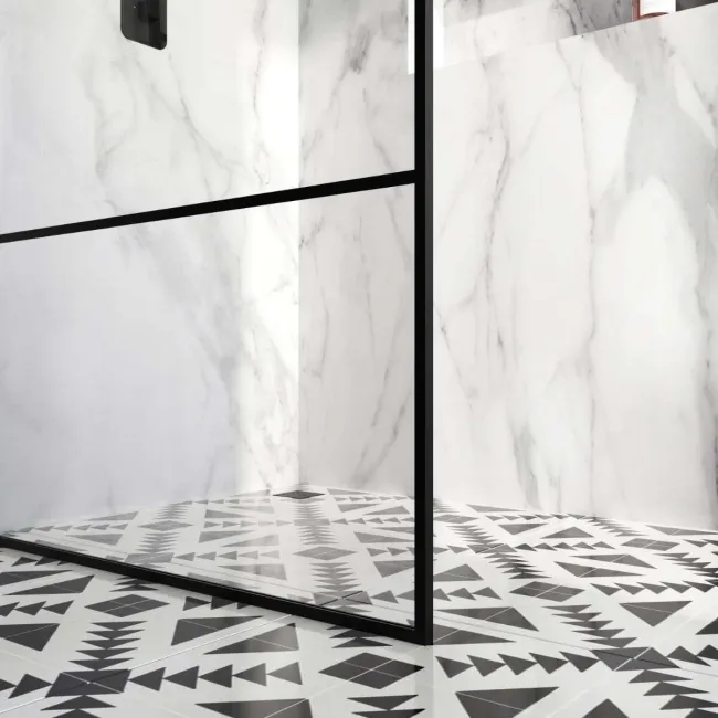 Munich Matt Black Grid Easy Clean 8mm Wet Room Shower Glass Panel 1000mm