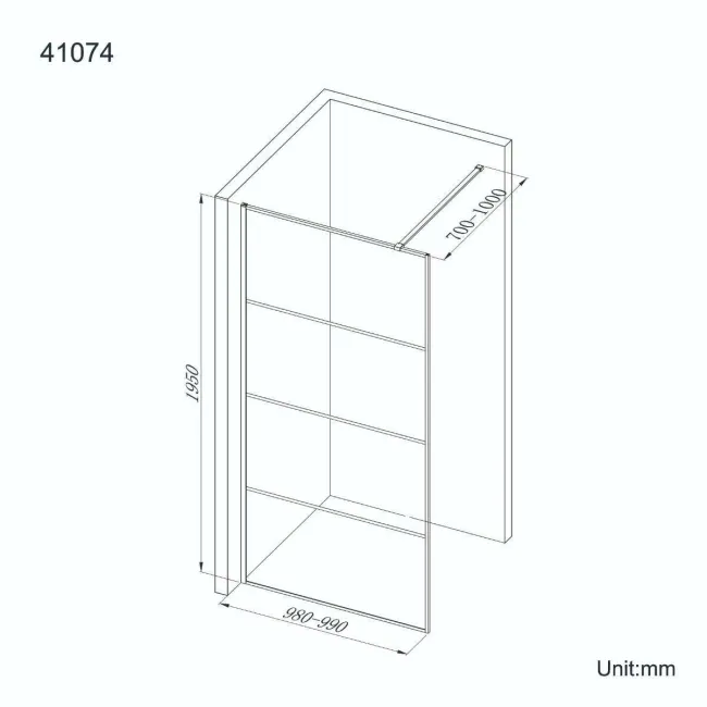 Munich Matt Black Grid Easy Clean 8mm Wet Room Shower Glass Panel 1000mm