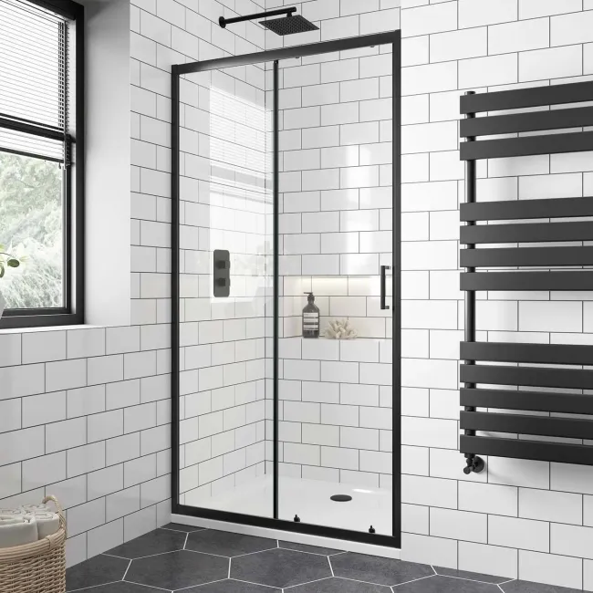 London Matt Black 6mm Sliding Shower Door 1100mm