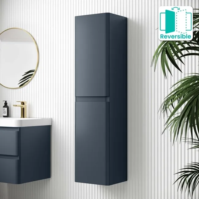 Inky Blue Wall Hung Tall Cabinet 1400x350mm