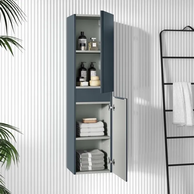 Inky Blue Wall Hung Tall Cabinet 1400x350mm