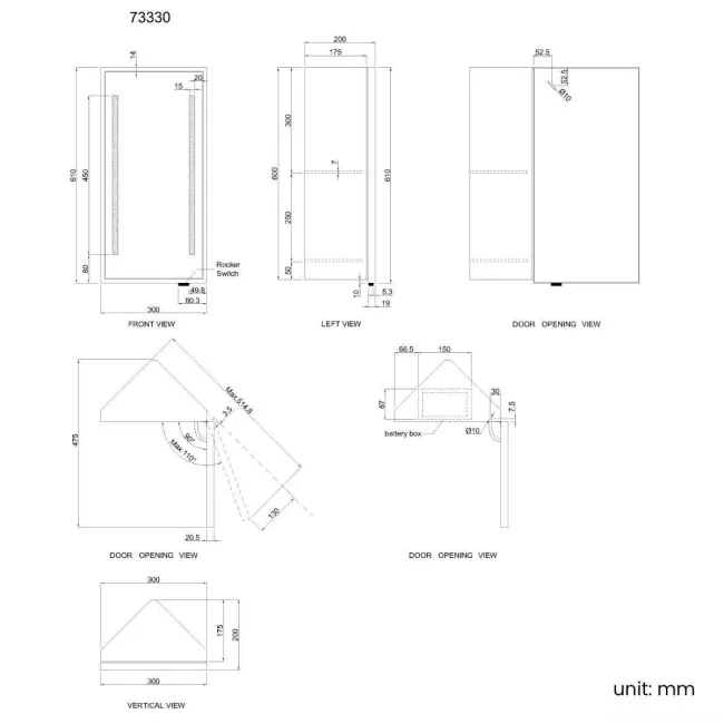 Madelyn Battery Operated Black Framed Illuminated LED Corner Mirror Cabinet 600mm Tall