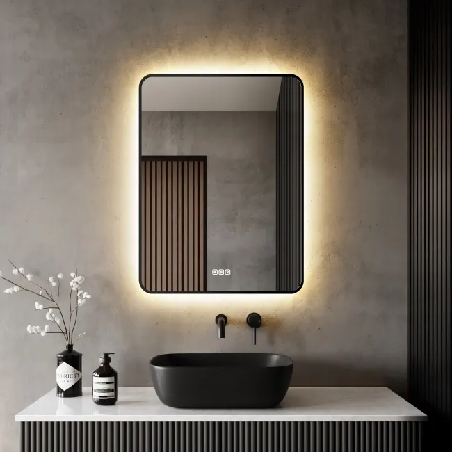 Mila Black Framed Backlit Illuminated LED Mirror With BLUETOOTH Speaker 800x600mm