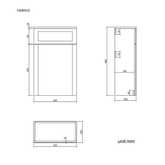 Inky Blue Slimline Back To Wall Toilet Unit 500mm