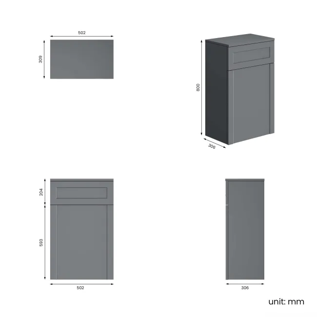 Capri Fog Grey Back To Wall Toilet Unit 500mm
