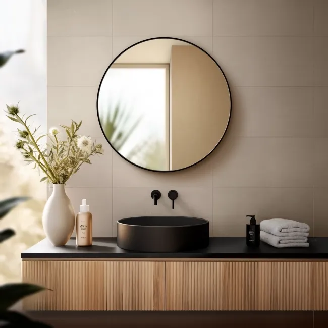 Essence Brushed Black Round Bathroom Mirror 800mm