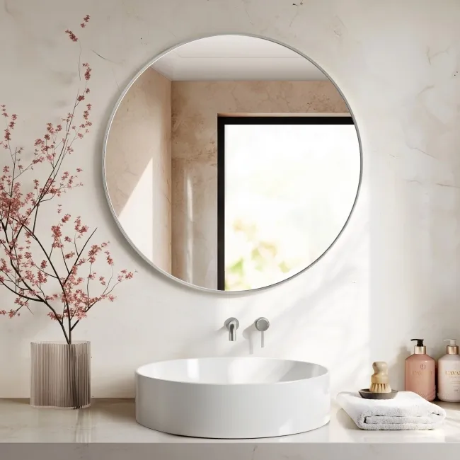 Essence Brushed Silver Round Bathroom Mirror 1000mm