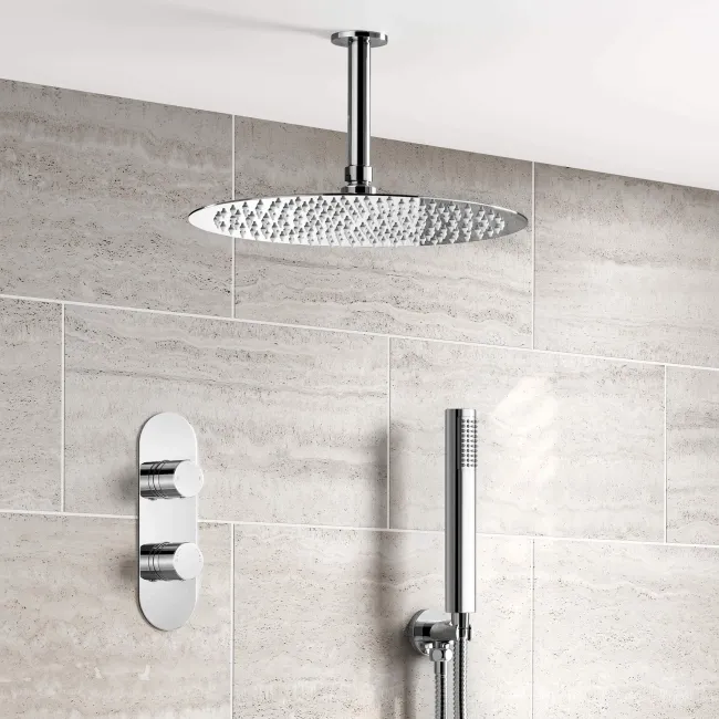Ballina Premium Ceiling Chrome Round Thermostatic Shower Set - 300mm Head & Hand Shower