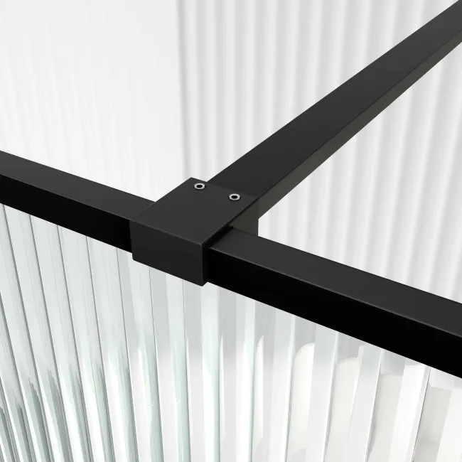 Munich Fluted Effect Matt Black Framed 8mm Wet Room Shower Glass 1100mm & 250mm Pivotal Return Panel