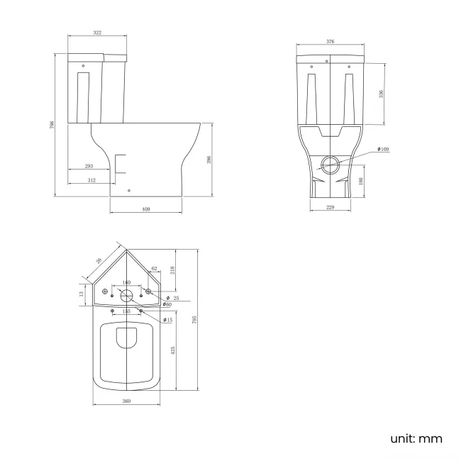 Atlanta Close Coupled Corner Toilet With Soft Close Seat