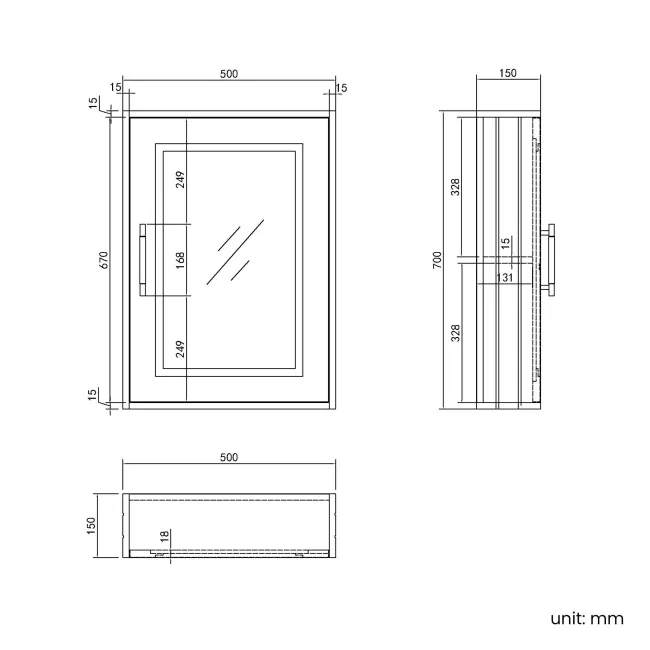Midnight Green Mirror Cabinet 700x500mm - Brass Knurled Handles