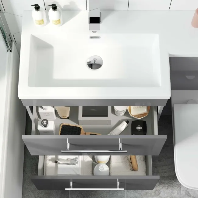 Avon Stone Grey Combination Basin Drawer and Atlanta Toilet 1100mm - Left Handed