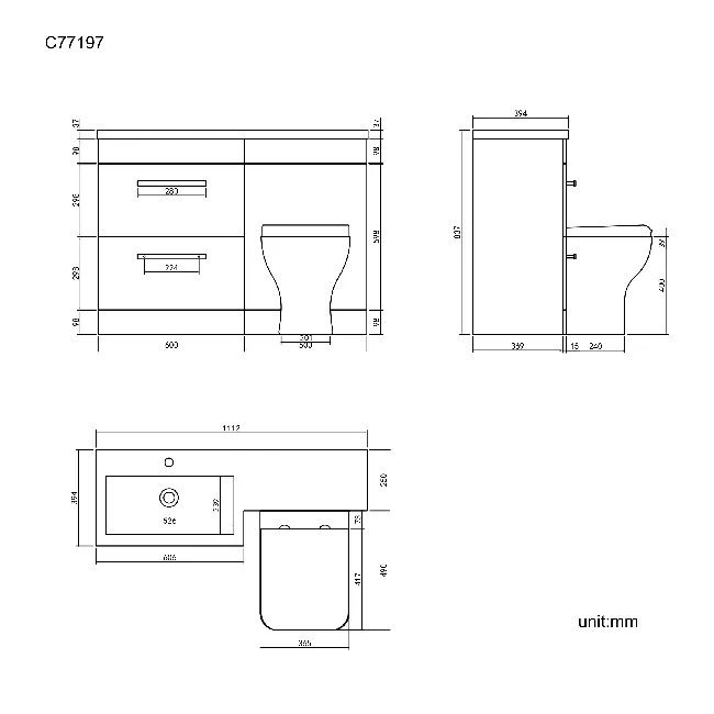 Avon Stone Grey Combination Basin Drawer and Atlanta Toilet 1100mm - Left Handed