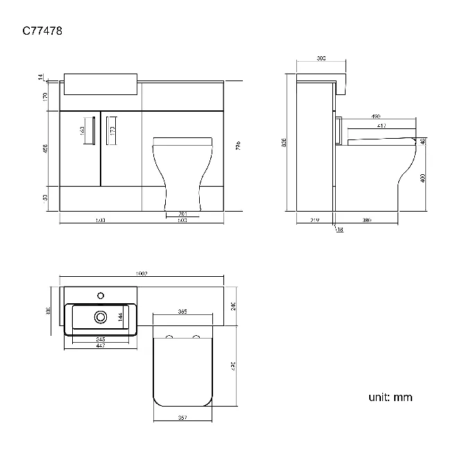 Harper Stone Grey Combination Vanity Basin with Marble Top & Atlanta Toilet 1000mm